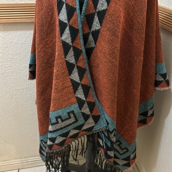 Kollie Moore Women’s Printed Tassel Open front Poncho Cape Cardigan Wrap Shawl - Picture 6 of 10